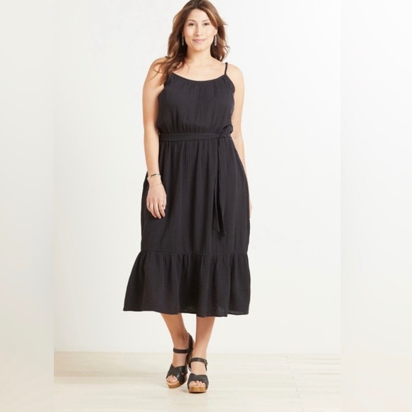 Evereve Dresses & Skirts - Evereve Gigi Gauze Tie Dress Midi Sundress Sleeveless Black XL NWT
